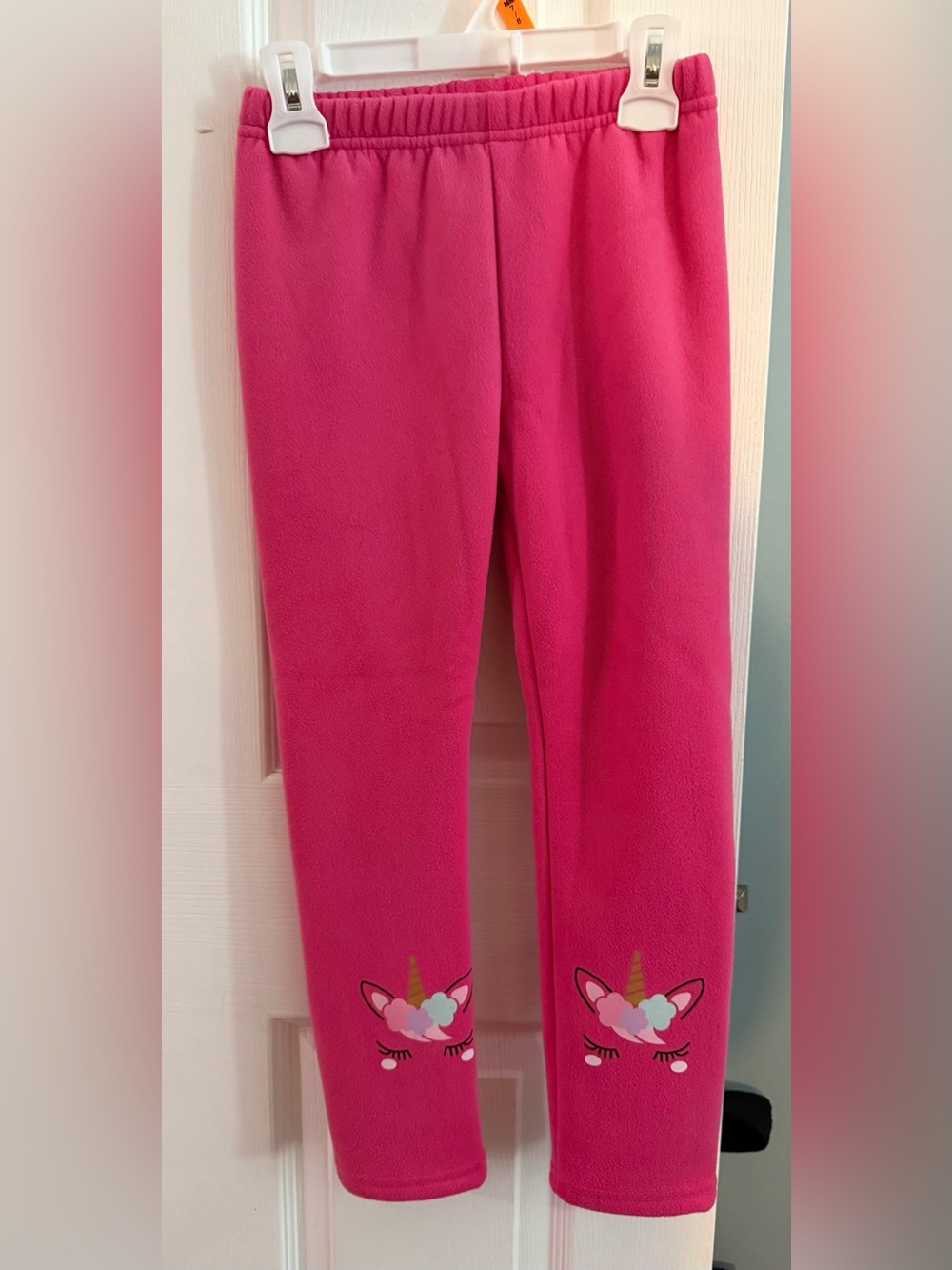 Girls Pink Unicorn Fleece Leggings
